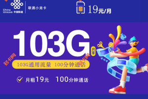 浙江联通19元套餐103G小龙卡介绍